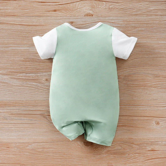 Newborn boys, girls and babies summer vacation 2 pieces braces, Dad, Mom and I, short-sleeved round-neck jumpsuit