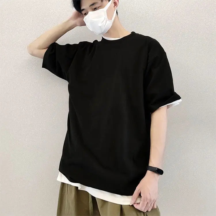Summer Men Loose Short Sleeve Shirt Trendy High Street Stylish Top