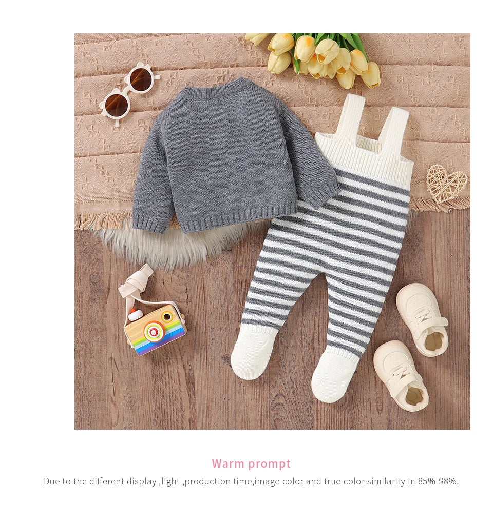 Winter Baby Clothes Set Autumn Casual Long Sleeve Knitted Infant Boys Girls Sweaters Cardigans+Rompers Outfits 2pcs Toddler Wear