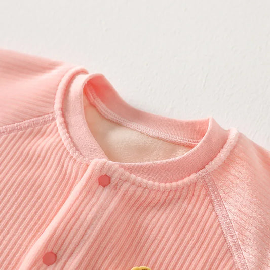 Winter Baby Jumpsuit Long Sleeves and Long Pants Warm Double-faced Fleece Cartoon Design for Boys Girls Bodysuit