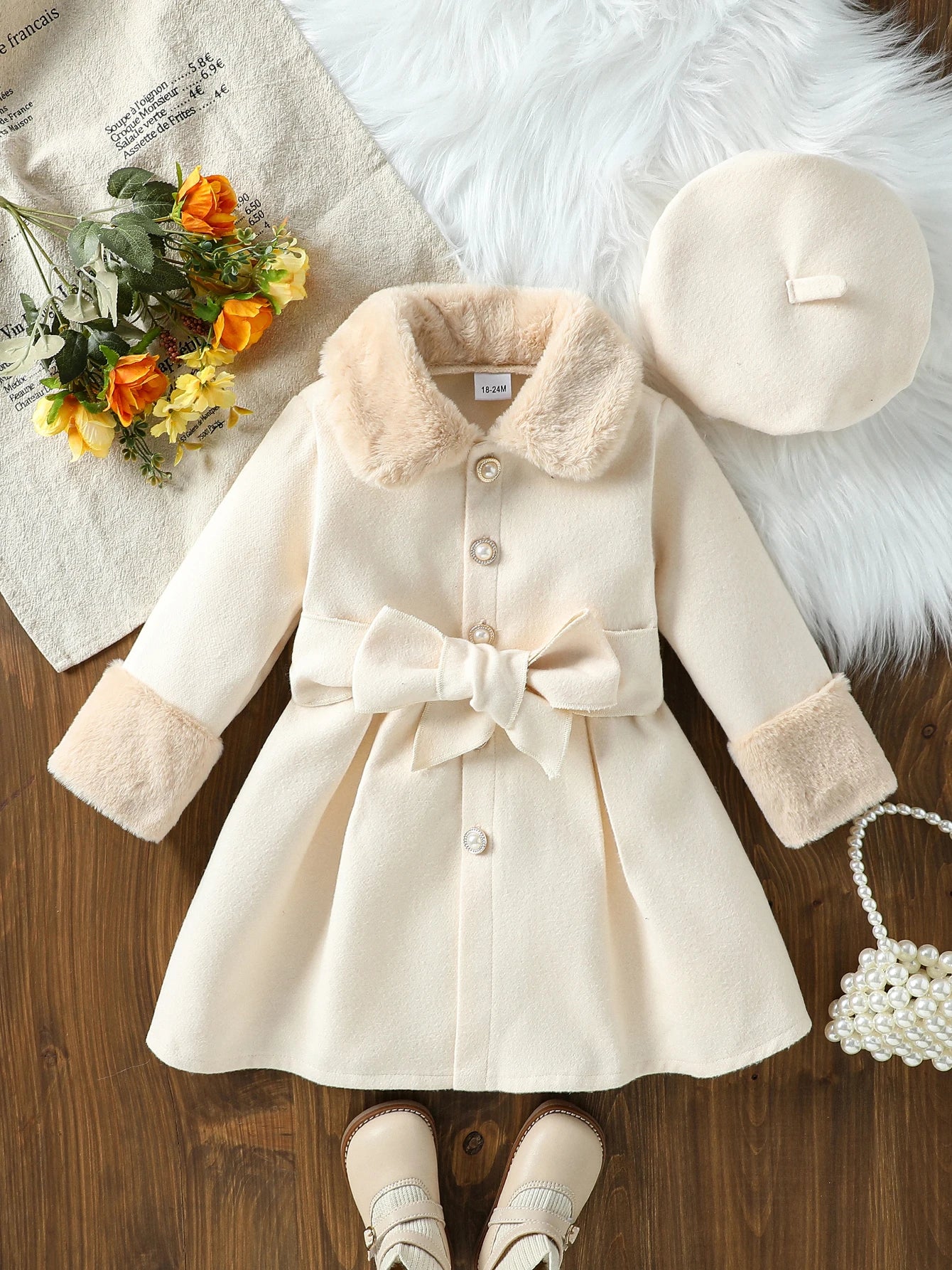 Girls Jackets Children Elegant Fur Collar Coats Kids Single Breasted Tweed Coats Toddler Autumn Winter Clothes 2-6Y Fashion Warm