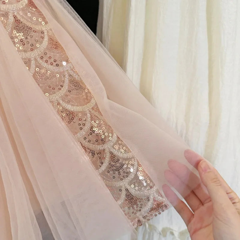 Girls Dress 2025 Summer New Children Elegant Princess Dress Baby Fashion Mesh Flying Sleeve Tank Top Dress