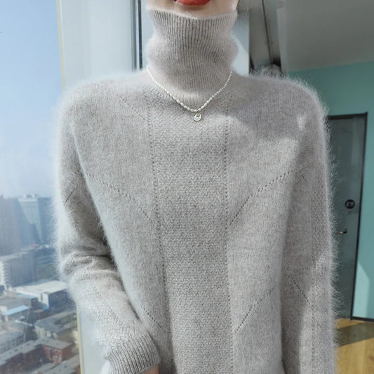2024 Autumn and Winter Women's Dress 100% Mink Cashmere Sweater Turtleneck Knitted Long Sleeve Thick Warm Pullover Fashion Top