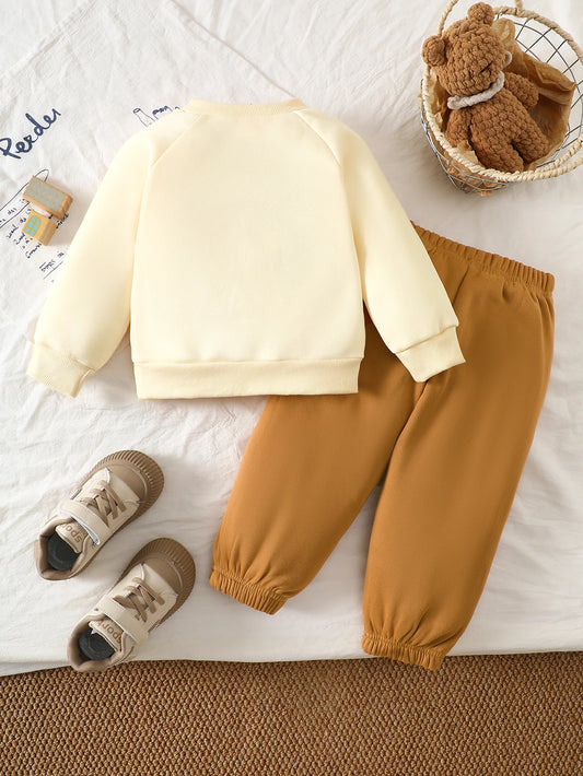 Winter Toddler Boys Clothes Sets Funny Bear Pattern Long Sleeve Thick Top And Printed Pants 2-Piece Set Children's Clothing