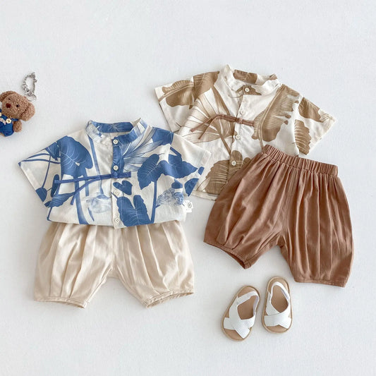 Boys' Fashion Summer Dress 2025 New Summer Children's Western Style Korean Edition Painting Shirt Baby Solid Color Casual Pants