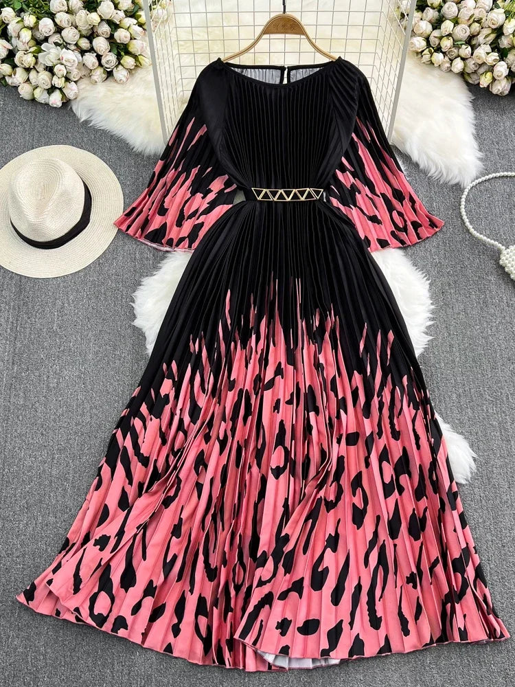 Women's Summer Dress Light Mature Style Retro Style Ruffled 5/4 Sleeves Round Neck Waist Shrinking Print A-line Dress D3971