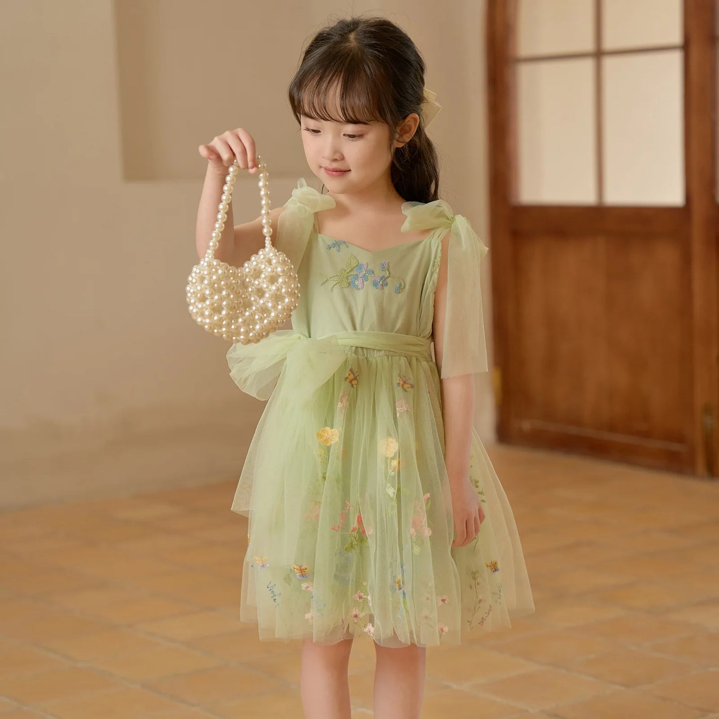 Flower Girl Dresses Pink Tulle Puffy With Bow Sleeveless Toddler Girls Baptism Wedding Birthday Party Dress Leisure Frocks