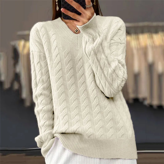 V-Neck Women's Sweater Autumn Winter New Fashion Long Sleeved Knit Pullover Warm Solid Basic Female Tops Knitwear
