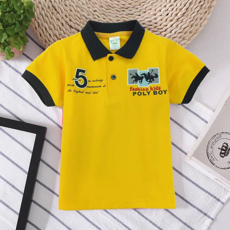 Boys Summer T-Shirt Short Sleeve Kids Polo Shirts for Boys Children Patchwork Tees Baby Tops girls Clothes for 3-7year Shirt Top