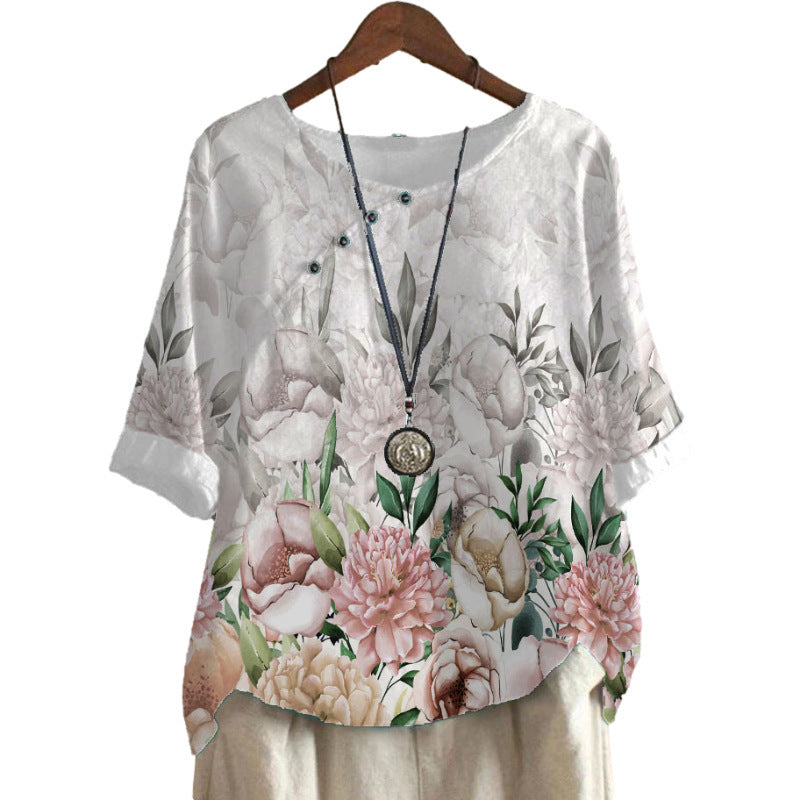 Women's Cotton And Linen Fashion Printed Loose Shirt