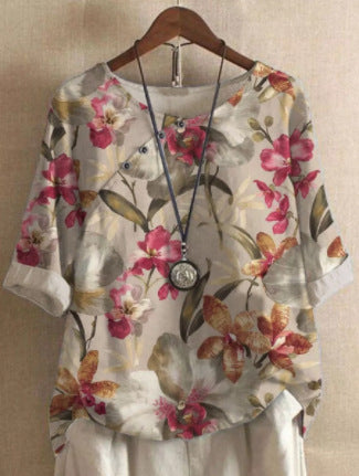 Women's Cotton And Linen Fashion Printed Loose Shirt