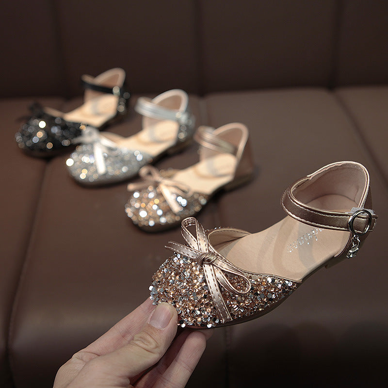 Children's Soft Sole Baby Shoes For Little Girls Single Shoes Crystal Leather Shoes