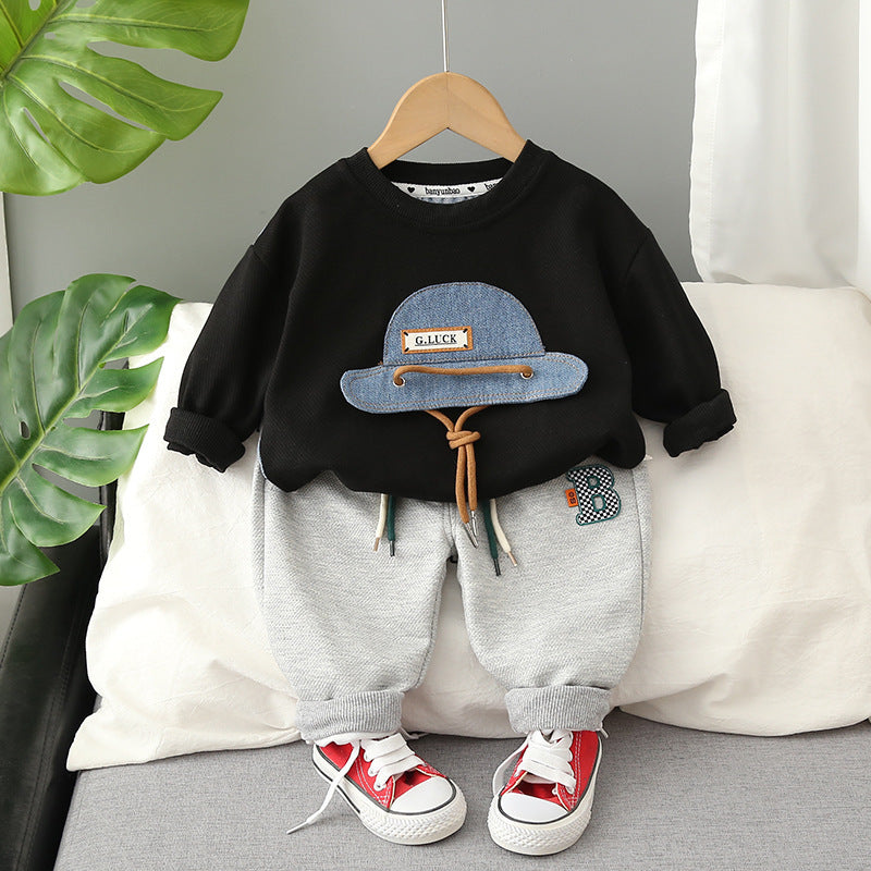 Boys' Autumn 2023 New Cartoon Long-sleeved Sweater Two-piece Set