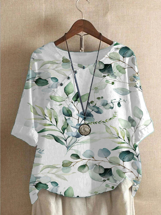 Women's Cotton And Linen Fashion Printed Loose Shirt