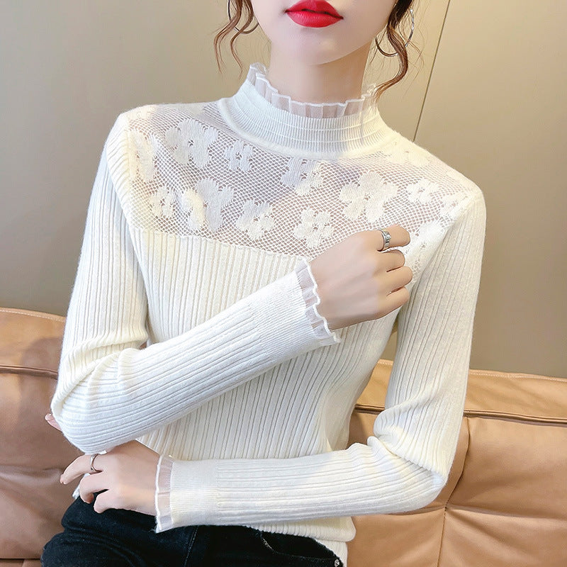 Women's Lace All-match Long Sleeve Knitted Pullover Sweater