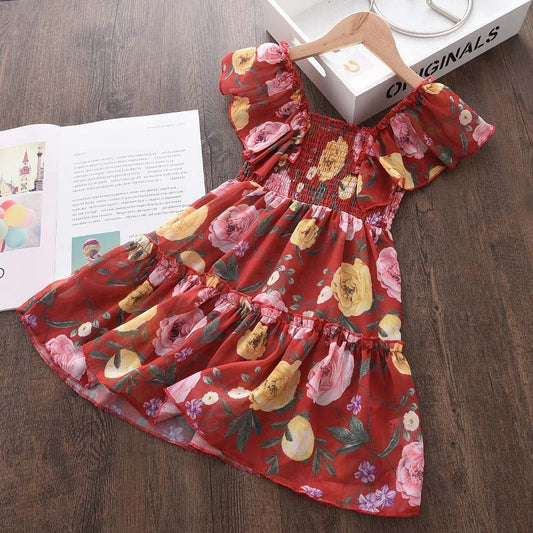 Girls Fly Sleeve Floral Dress Summer