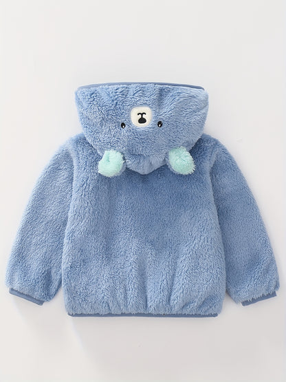 [Soft Warm Winter Coat] Boys' & Girls' Fleece Jacket - Soft Warm Winter Coat with Hood, Zipper Closure, Plush Bear Face & Paw Print Design, Soft Light -Friendly Fabric for Boys & Girls, Winter Clothes For Boys, Winter Clothes