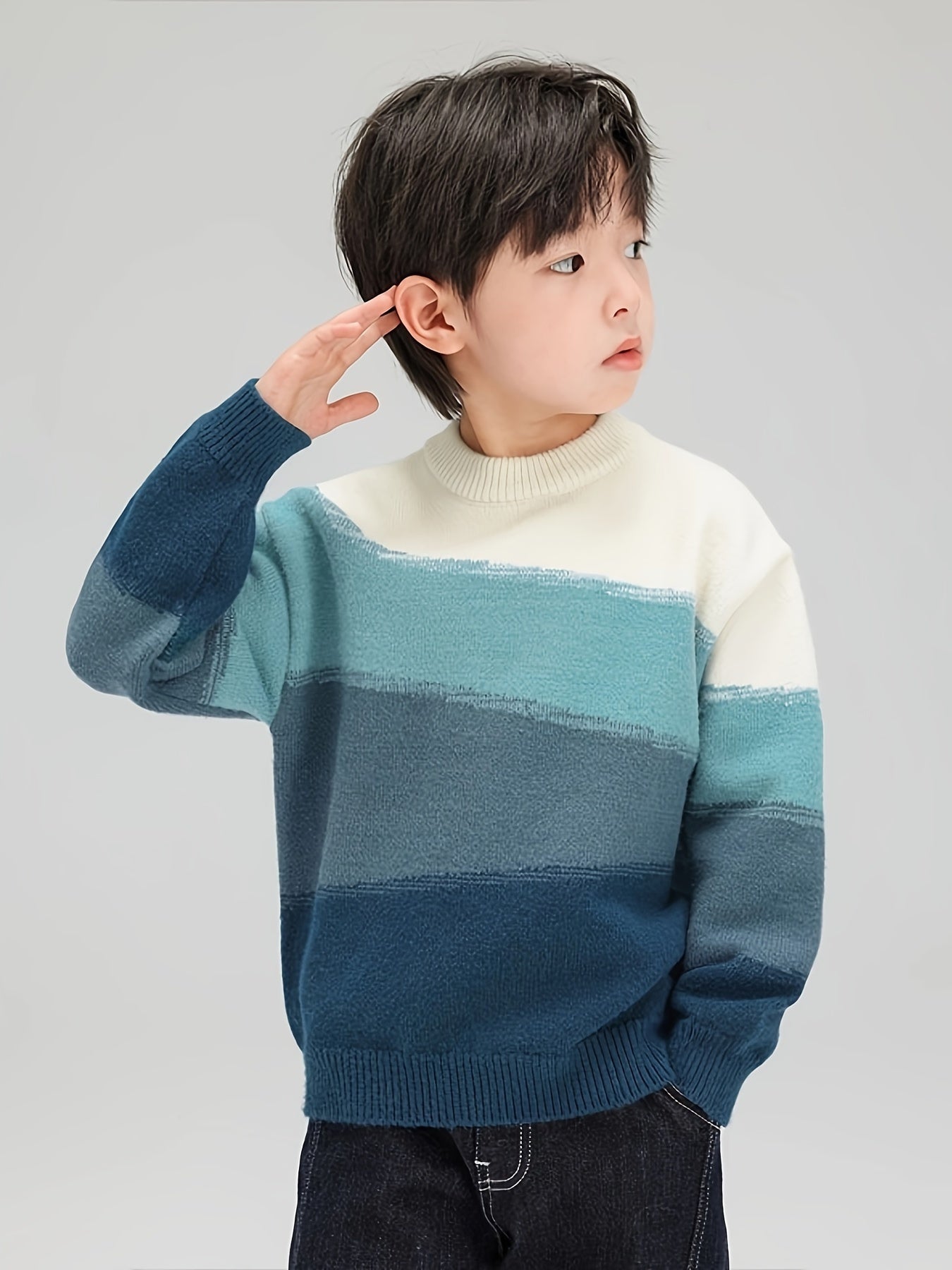 Boys' Winter Sweater Thick Warm Pullover - Soft Stretchy Knit Round Neck Casual Top, Machine Washable Regular Fit for Medium & Large Kids, Autumn & Winter Clothing, Comfortable Kids Wear