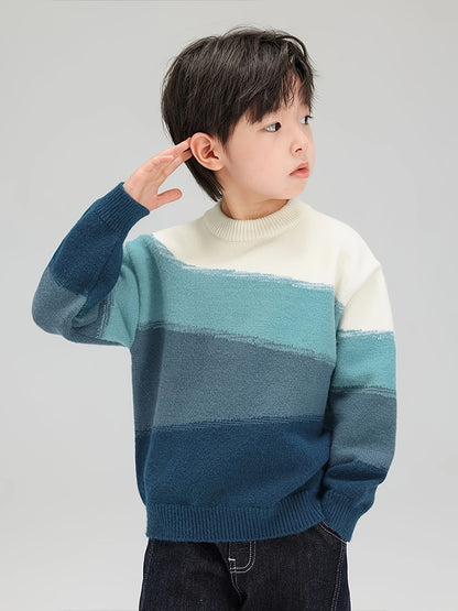 Boys' Winter Sweater Thick Warm Pullover - Soft Stretchy Knit Round Neck Casual Top, Machine Washable Regular Fit for Medium & Large Kids, Autumn & Winter Clothing, Comfortable Kids Wear