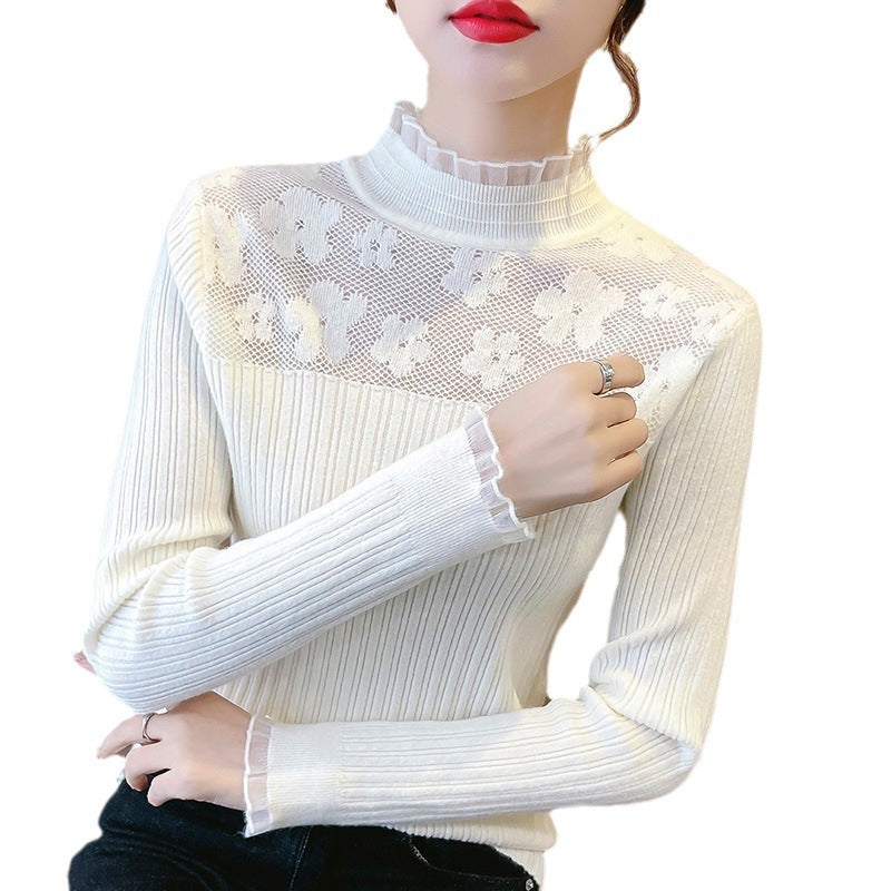 Women's Lace All-match Long Sleeve Knitted Pullover Sweater