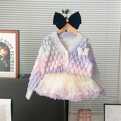 Autumn And Winter Color Changing Colorful Cardigan Tutu Skirt Gradient Color Cute