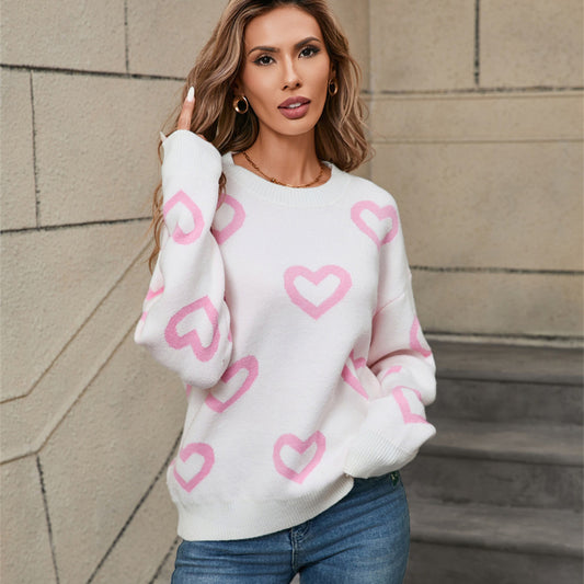 Valentine's Day Round Neck Pullover Plus Size Sweater For Women