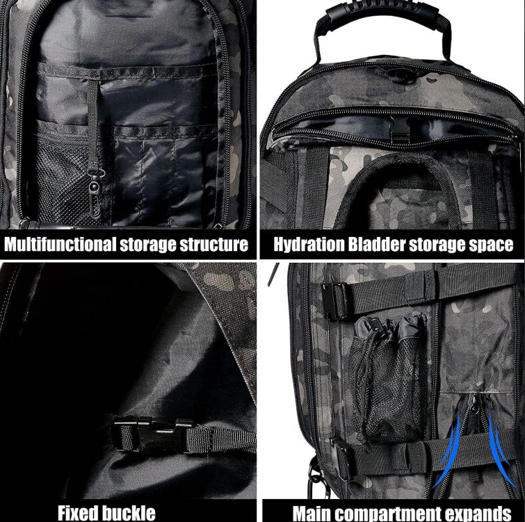 Expandable 40-64L Military Tactical Backpack 3 Day Bag Hiking Gym Sport Camping