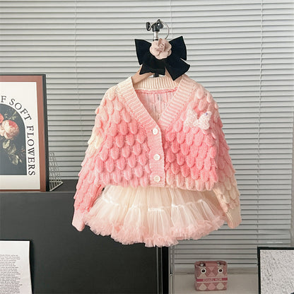 Autumn And Winter Color Changing Colorful Cardigan Tutu Skirt Gradient Color Cute