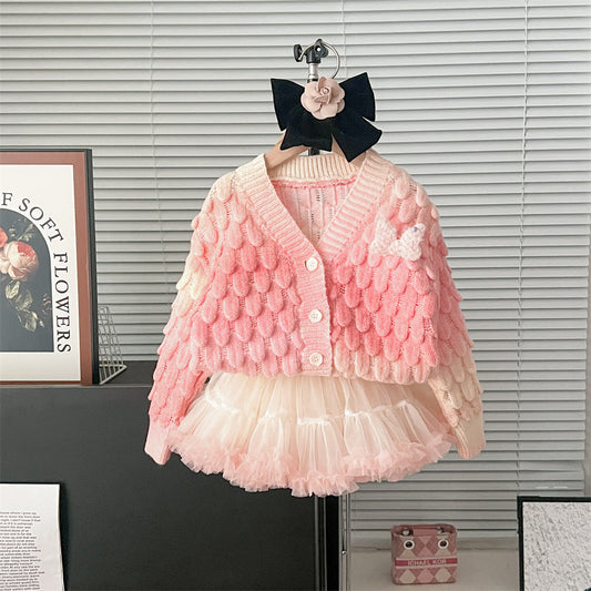 Autumn And Winter Color Changing Colorful Cardigan Tutu Skirt Gradient Color Cute