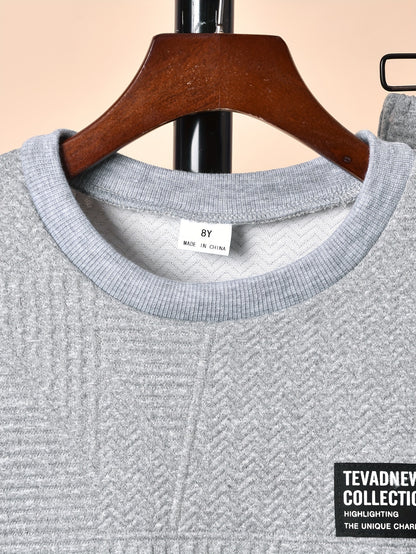 Boys' Stylish Long Sleeve Sweatshirt & Jogger Pants Set - Cozy Fleece-Lined Casual Outfit with "STRENGTH" Print, Brown & Color Block Design, Perfect for Fall/Winter, Boys Clothes, Autumn Clothes For Boys, Winter Clothes For B