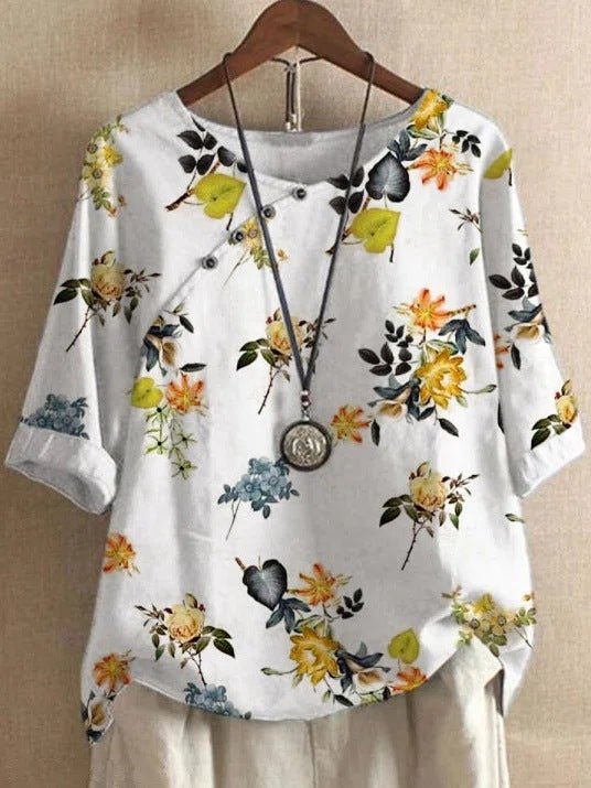 Women's Cotton And Linen Fashion Printed Loose Shirt