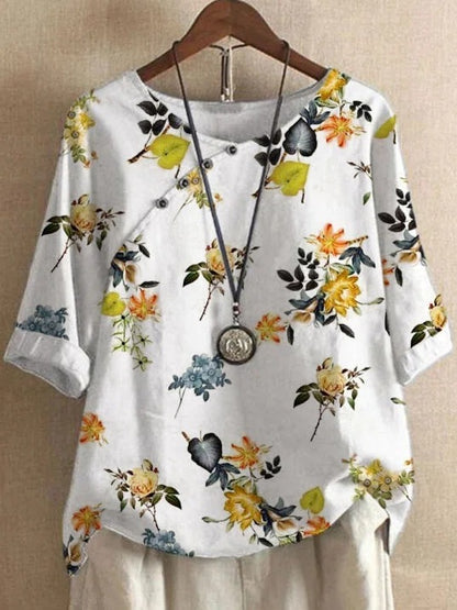 Women's Cotton And Linen Fashion Printed Loose Shirt