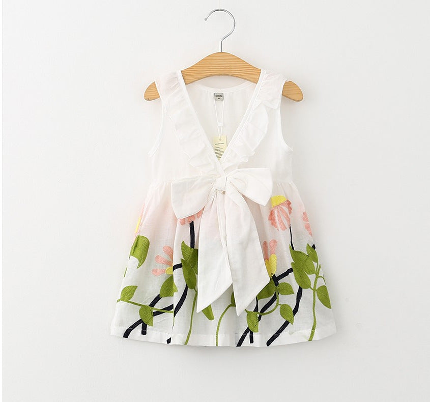 Children's Clothing Girls Exquisite Embroidered Dress Cotton V-Neck Vest Skirt