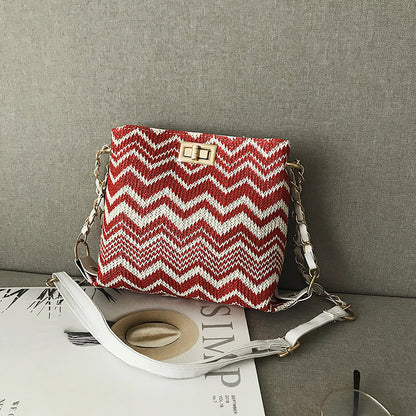 All-match One-Shoulder Messenger Woven Chain Bucket Bag