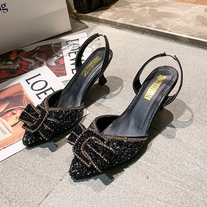Bowknot Rhinestone Temperament Ladies Small Fresh Stiletto Shoes
