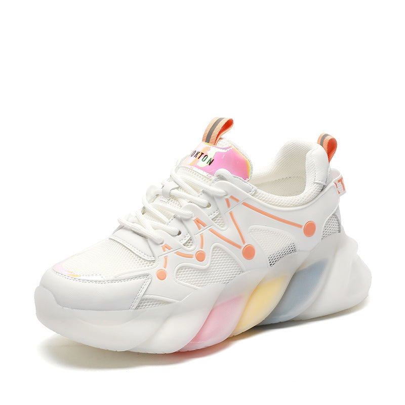 Spring And Summer New Womens Shoes Rainbow Breathable All-Match Thick-Soled Casual Sports Shoes