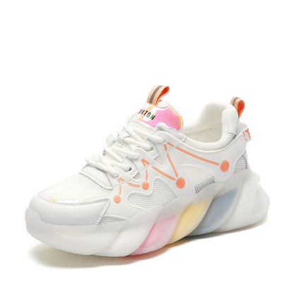 Spring And Summer New Womens Shoes Rainbow Breathable All-Match Thick-Soled Casual Sports Shoes
