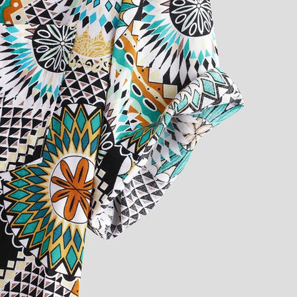 Summer Mens Vintage Printed Loose Casual Shirt Top