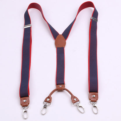 Hook Type Strap Clip Adult Suspenders Elastic 2.5Cm Contrast Stripe Hook Buckle Trousers Jeans Suspenders