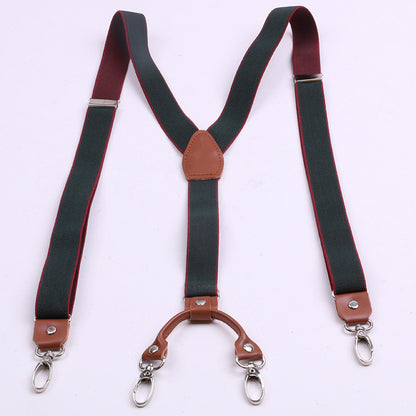 Hook Type Strap Clip Adult Suspenders Elastic 2.5Cm Contrast Stripe Hook Buckle Trousers Jeans Suspenders