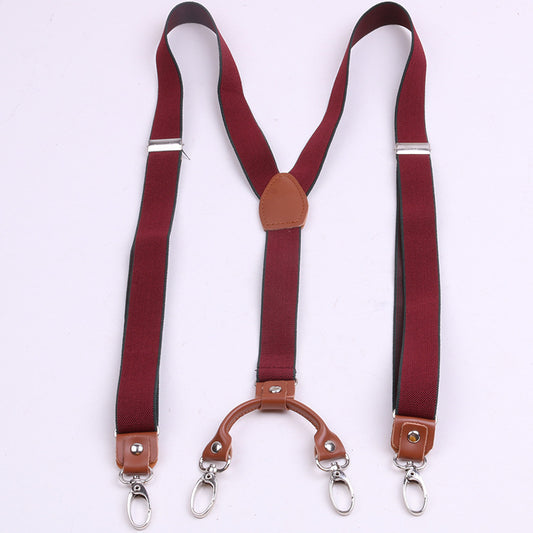 Hook Type Strap Clip Adult Suspenders Elastic 2.5Cm Contrast Stripe Hook Buckle Trousers Jeans Suspenders