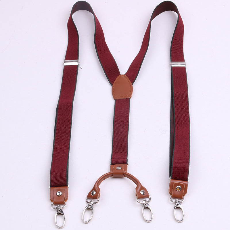 Hook Type Strap Clip Adult Suspenders Elastic 2.5Cm Contrast Stripe Hook Buckle Trousers Jeans Suspenders