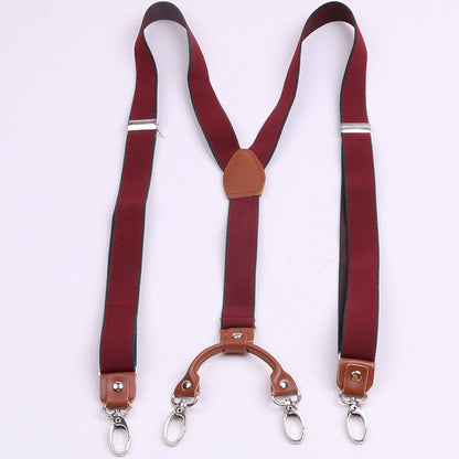 Hook Type Strap Clip Adult Suspenders Elastic 2.5Cm Contrast Stripe Hook Buckle Trousers Jeans Suspenders