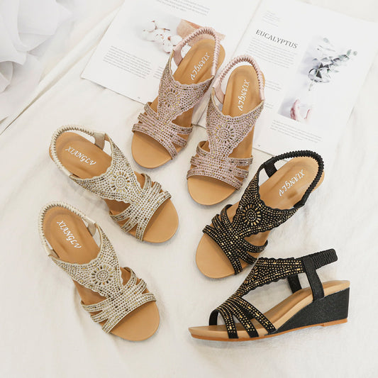 Rhinestone Lightweight Simple Ladies Shoes Wedge Sandals