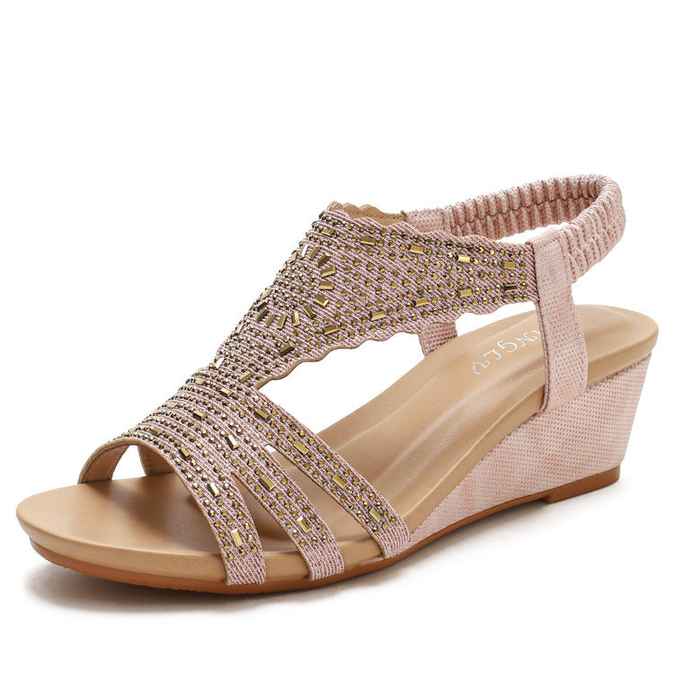 Rhinestone Lightweight Simple Ladies Shoes Wedge Sandals
