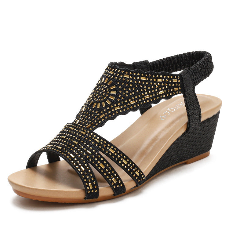 Rhinestone Lightweight Simple Ladies Shoes Wedge Sandals