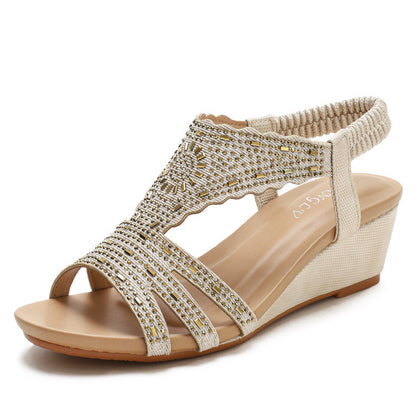 Rhinestone Lightweight Simple Ladies Shoes Wedge Sandals