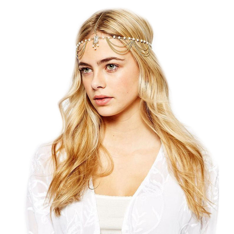 European And American Fashion Trend Pearl Tassel Headband Hair Accessories Women