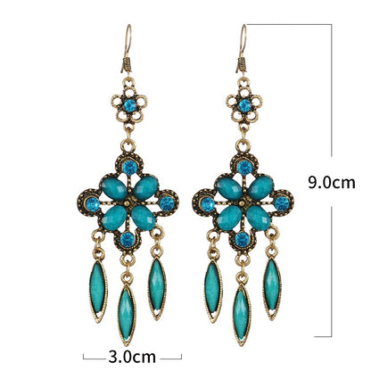 New Retro Ethnic Style Accessories Diamond Hole Blue Long Fringe Earrings Women