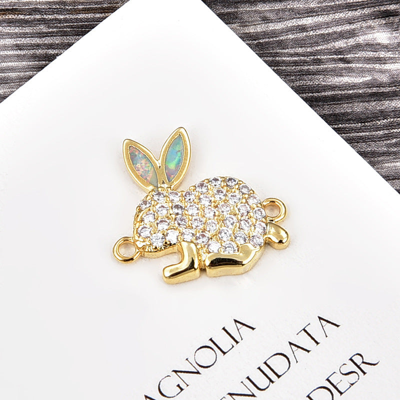 Copper New Handmade DIY Clothing Sccessories Ornament Accessories Rabbit Connector Natural Opal Zircon Bracelet For Women